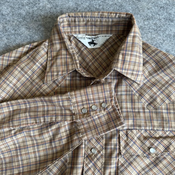 Chute #1 Shirt Mens Medium Brown Plaid Western Pearl Snap Rodeo Cowboy 15 M - Picture 1 of 7